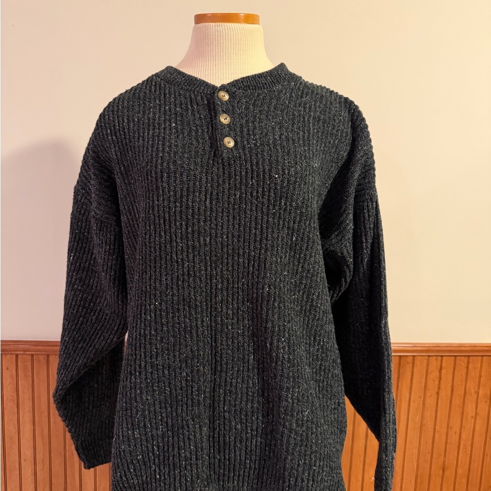Dark Gray Mariners Ribbed Henley Sweater